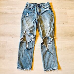 Nectar Premium Denim Women's Distressed Light Blue Wash Mid Rise Jeans Size 24